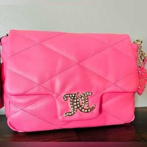 Juicy Couture Pink Lemonade Quilted Crossbody Bag Rhinestone JC Logo NWT